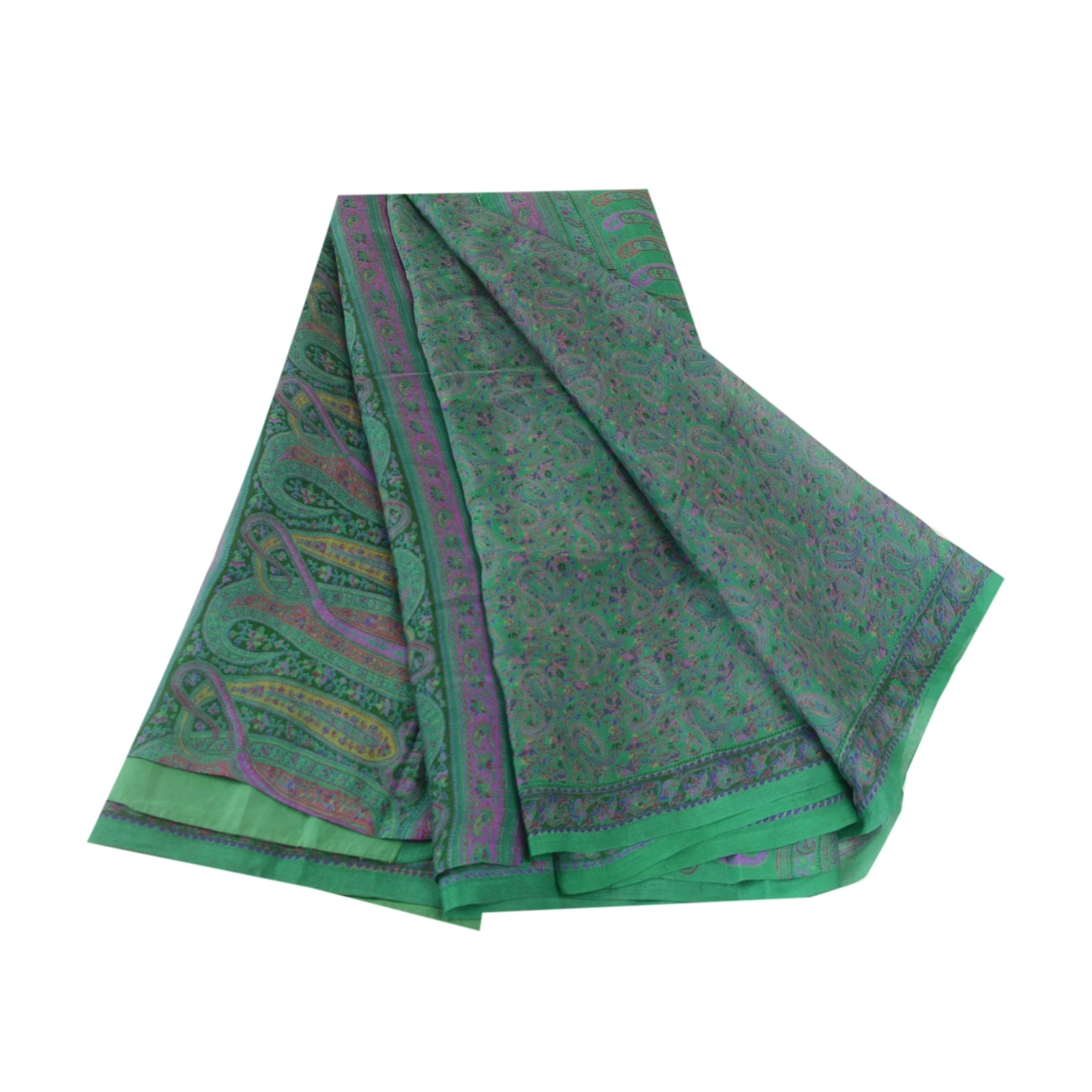 Sanskriti Vintage Green Pure Silk Sarees Printed Sari Floral Soft Craft Fabric, PR-57518-Green-Printed Floral Design-Pure Silk-6