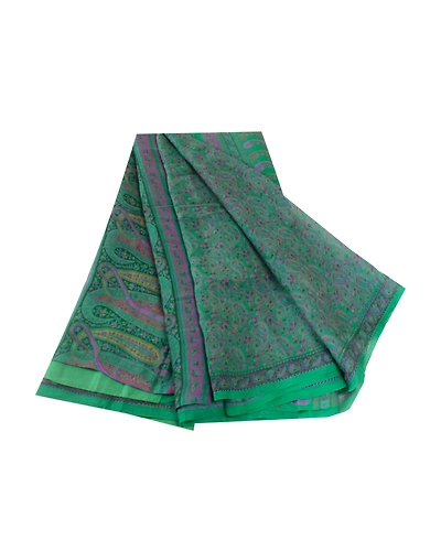 Sanskriti Vintage Green Pure Silk Sarees Printed Sari Floral Soft Craft Fabric, PR-57518-Green-Printed Floral Design-Pure Silk-6