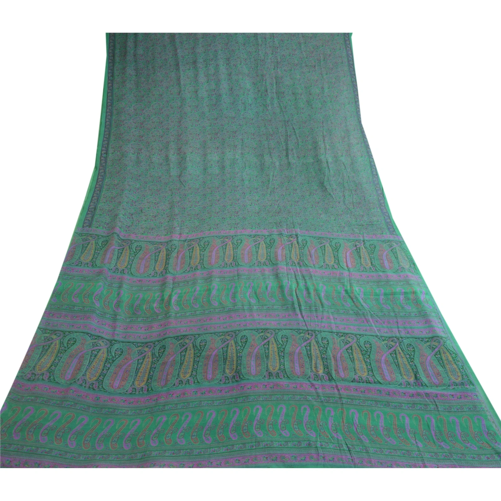 Sanskriti Vintage Green Pure Silk Sarees Printed Sari Floral Soft Craft Fabric, PR-57518-Green-Printed Floral Design-Pure Silk-7