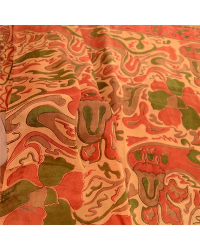 Sanskriti Vintage Saffron Indian Pure Silk Sarees Printed Sari 5Yd Craft Fabric, PR-57530-Saffron-Printed Floral Design-Pure Silk-5