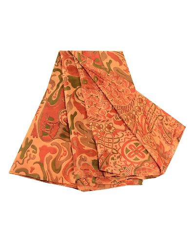 Sanskriti Vintage Saffron Indian Pure Silk Sarees Printed Sari 5Yd Craft Fabric, PR-57530-Saffron-Printed Floral Design-Pure Silk-6