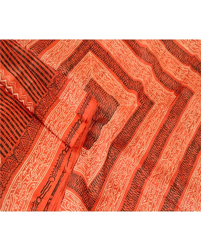 Sanskriti Vintage Orange Indian Pure Silk Sarees Printed Sari 5Yd Craft Fabric, PR-57539-Orange-Printed Floral Design-Pure Silk-1