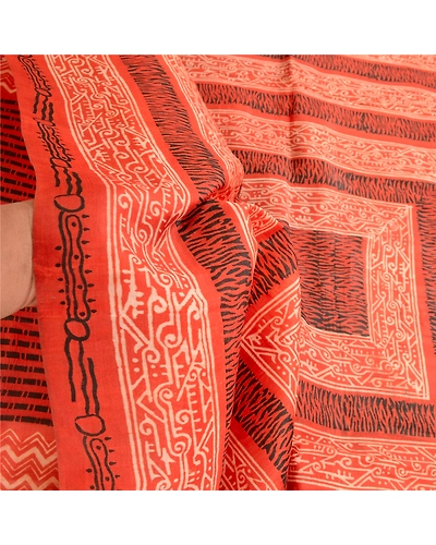 Sanskriti Vintage Orange Indian Pure Silk Sarees Printed Sari 5Yd Craft Fabric, PR-57539-Orange-Printed Floral Design-Pure Silk-5