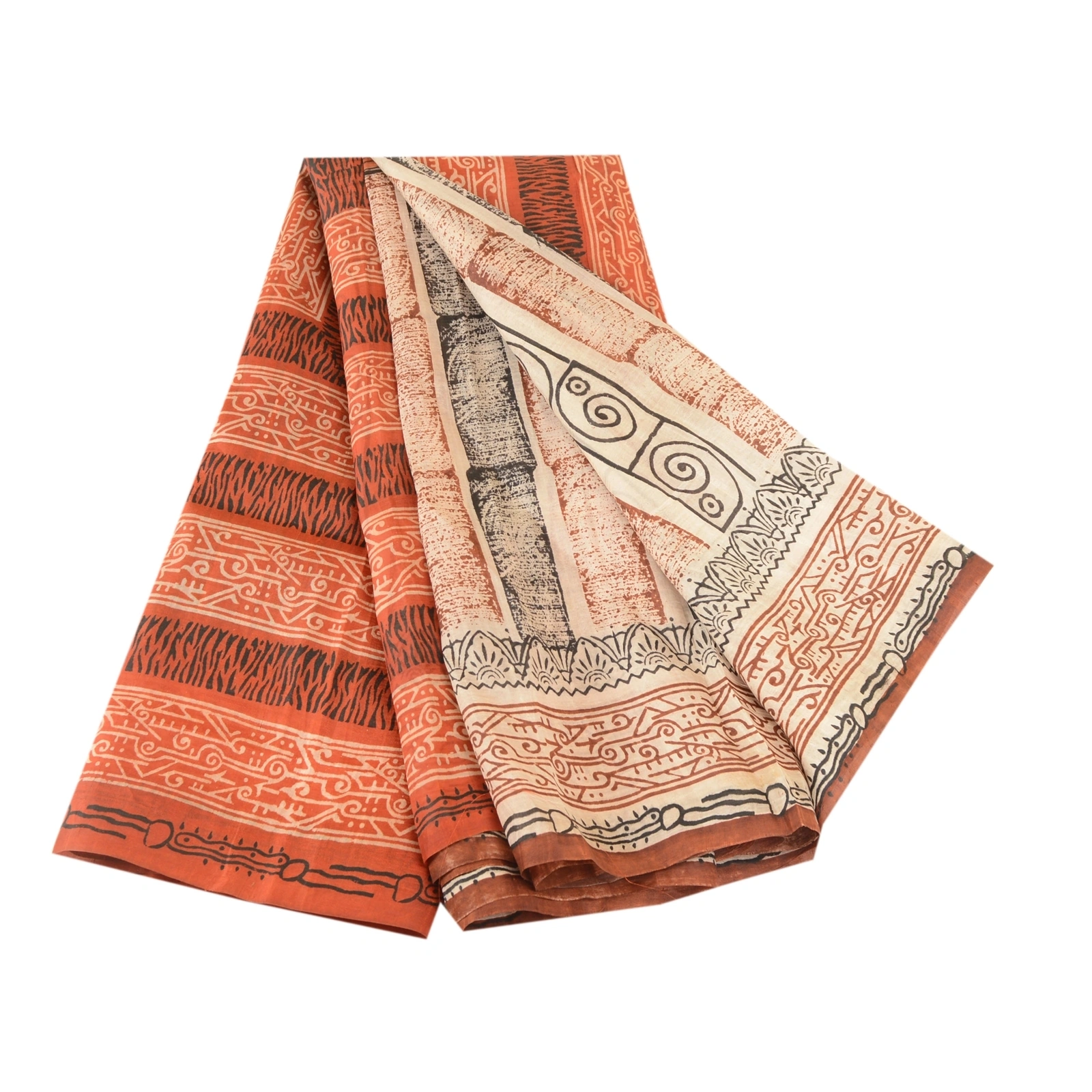 Sanskriti Vintage Orange Indian Pure Silk Sarees Printed Sari 5Yd Craft Fabric, PR-57539-Orange-Printed Floral Design-Pure Silk-6