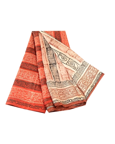 Sanskriti Vintage Orange Indian Pure Silk Sarees Printed Sari 5Yd Craft Fabric, PR-57539-Orange-Printed Floral Design-Pure Silk-6