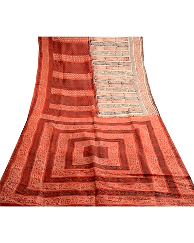 Sanskriti Vintage Orange Indian Pure Silk Sarees Printed Sari 5Yd Craft Fabric, PR-57539-Orange-Printed Floral Design-Pure Silk-7