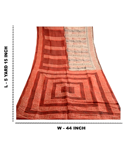Sanskriti Vintage Orange Indian Pure Silk Sarees Printed Sari 5Yd Craft Fabric, PR-57539-Orange-Printed Floral Design-Pure Silk-8