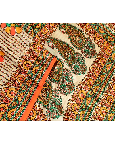 Sanskriti Vintage Multi Pure Silk Sarees Printed Sari Floral 5Yd Craft Fabric, PR-57543-Multi-Printed Floral Design-Pure Silk-1