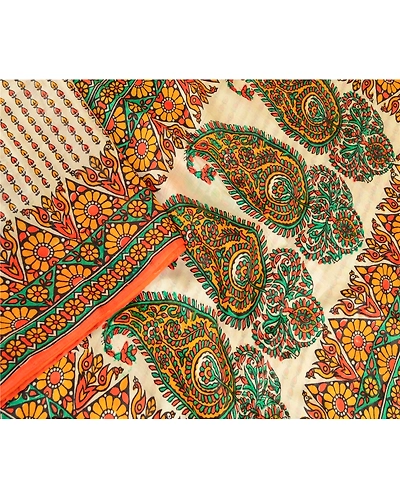 Sanskriti Vintage Multi Pure Silk Sarees Printed Sari Floral 5Yd Craft Fabric, PR-57543-Multi-Printed Floral Design-Pure Silk-2