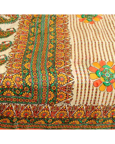 Sanskriti Vintage Multi Pure Silk Sarees Printed Sari Floral 5Yd Craft Fabric, PR-57543-Multi-Printed Floral Design-Pure Silk-3