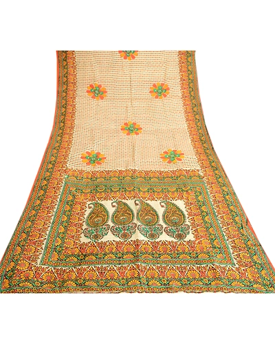 Sanskriti Vintage Multi Pure Silk Sarees Printed Sari Floral 5Yd Craft Fabric, PR-57543-Multi-Printed Floral Design-Pure Silk-8