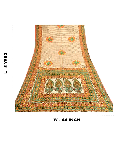 Sanskriti Vintage Multi Pure Silk Sarees Printed Sari Floral 5Yd Craft Fabric, PR-57543-Multi-Printed Floral Design-Pure Silk-9