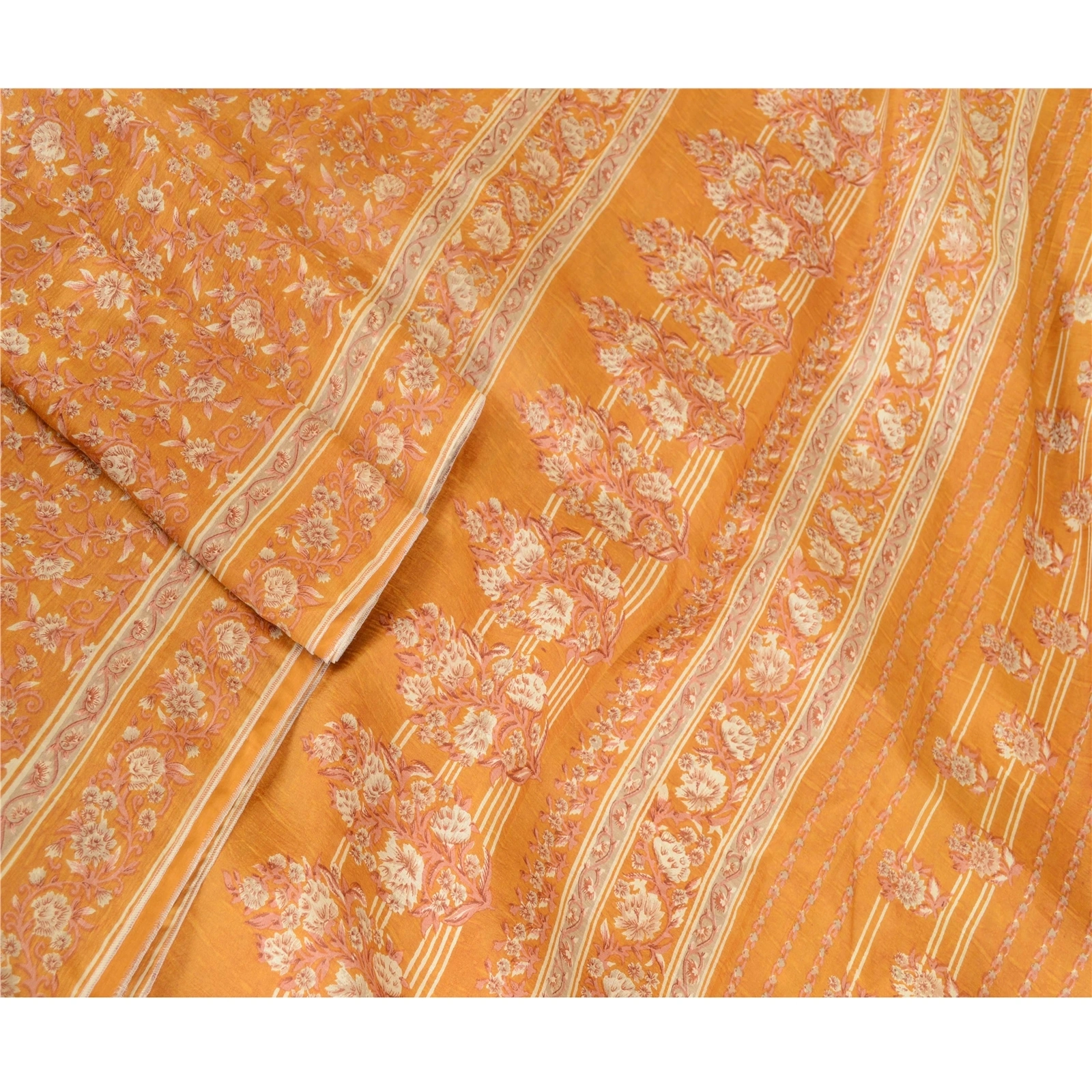 Sanskriti Vintage Brown Indian Pure Silk Sarees Printed Sari Floral Craft Fabric, PR-57549-Brown-Printed Floral Design-Pure Silk-1