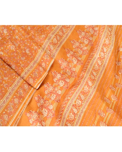 Sanskriti Vintage Brown Indian Pure Silk Sarees Printed Sari Floral Craft Fabric, PR-57549-Brown-Printed Floral Design-Pure Silk-1