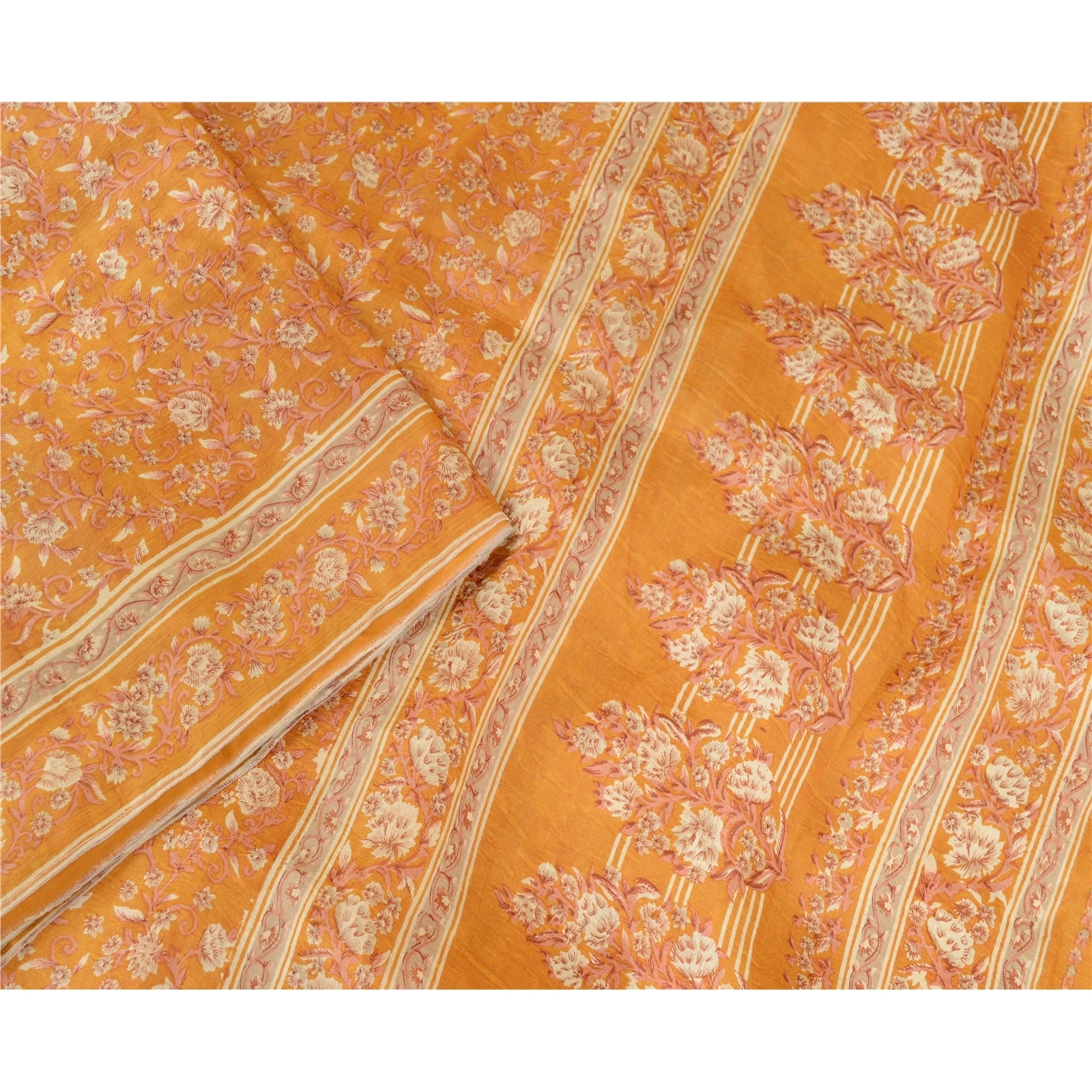 Sanskriti Vintage Brown Indian Pure Silk Sarees Printed Sari Floral Craft Fabric, PR-57549-Brown-Printed Floral Design-Pure Silk-2