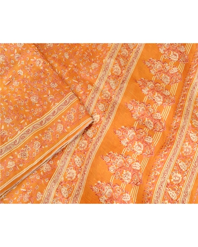 Sanskriti Vintage Brown Indian Pure Silk Sarees Printed Sari Floral Craft Fabric, PR-57549-Brown-Printed Floral Design-Pure Silk-2