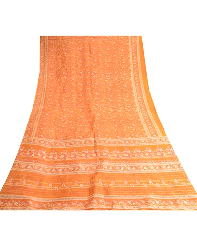 Sanskriti Vintage Brown Indian Pure Silk Sarees Printed Sari Floral Craft Fabric, PR-57549-Brown-Printed Floral Design-Pure Silk-8