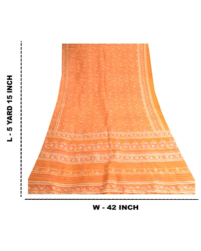 Sanskriti Vintage Brown Indian Pure Silk Sarees Printed Sari Floral Craft Fabric, PR-57549-Brown-Printed Floral Design-Pure Silk-9
