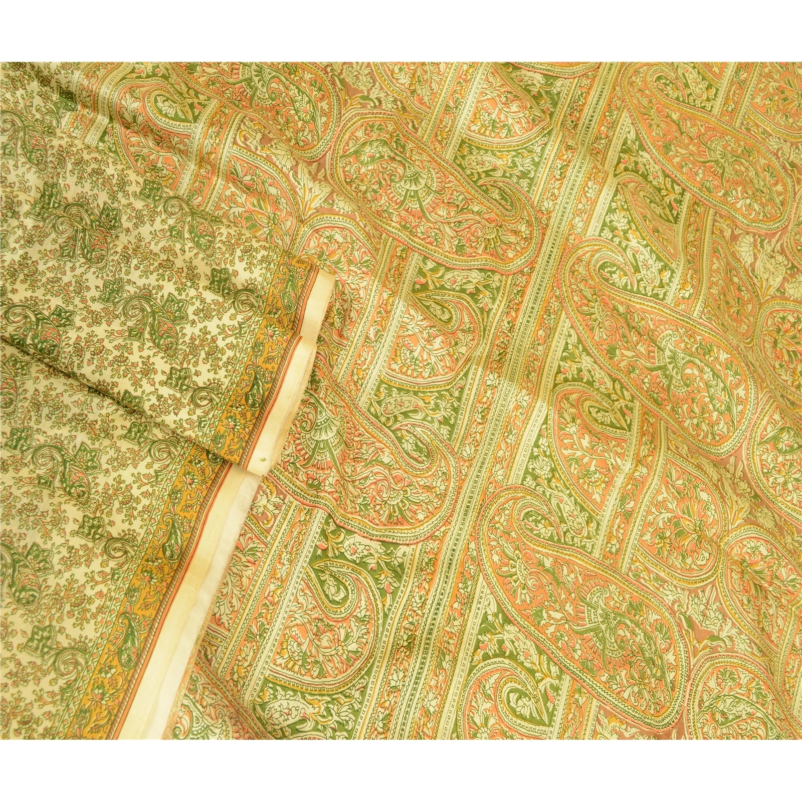 Sanskriti Vintage Green Indian 100% Pure Silk Sarees Printed Sari Craft Fabric, PR-57565-Green-Printed Floral Design-Pure Silk-2