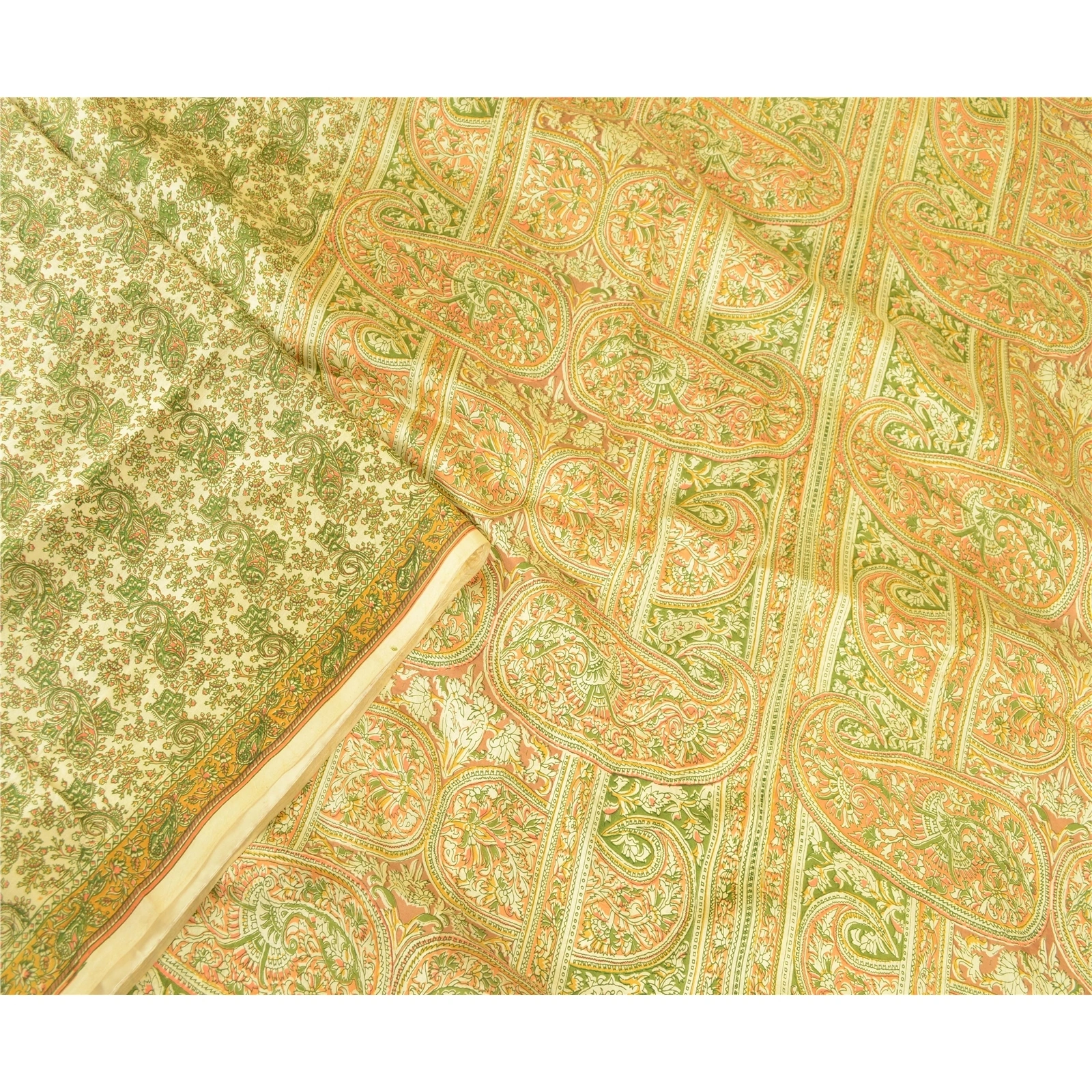 Sanskriti Vintage Green Indian 100% Pure Silk Sarees Printed Sari Craft Fabric, PR-57565-Green-Printed Floral Design-Pure Silk-3