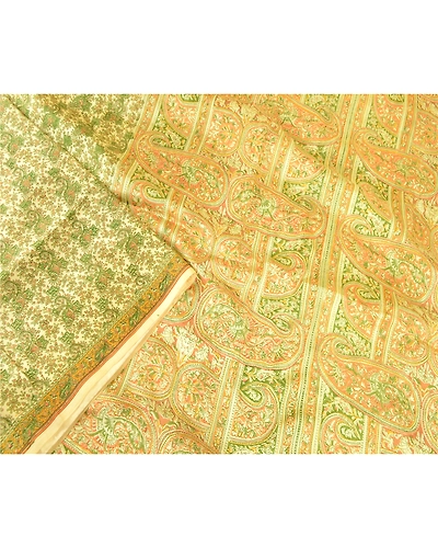 Sanskriti Vintage Green Indian 100% Pure Silk Sarees Printed Sari Craft Fabric, PR-57565-Green-Printed Floral Design-Pure Silk-3