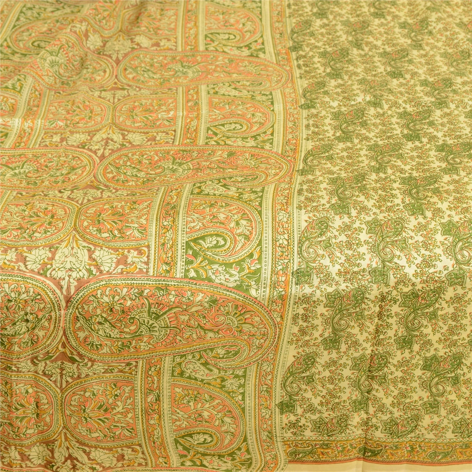 Sanskriti Vintage Green Indian 100% Pure Silk Sarees Printed Sari Craft Fabric, PR-57565-Green-Printed Floral Design-Pure Silk-4