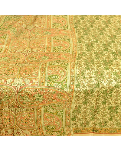 Sanskriti Vintage Green Indian 100% Pure Silk Sarees Printed Sari Craft Fabric, PR-57565-Green-Printed Floral Design-Pure Silk-4