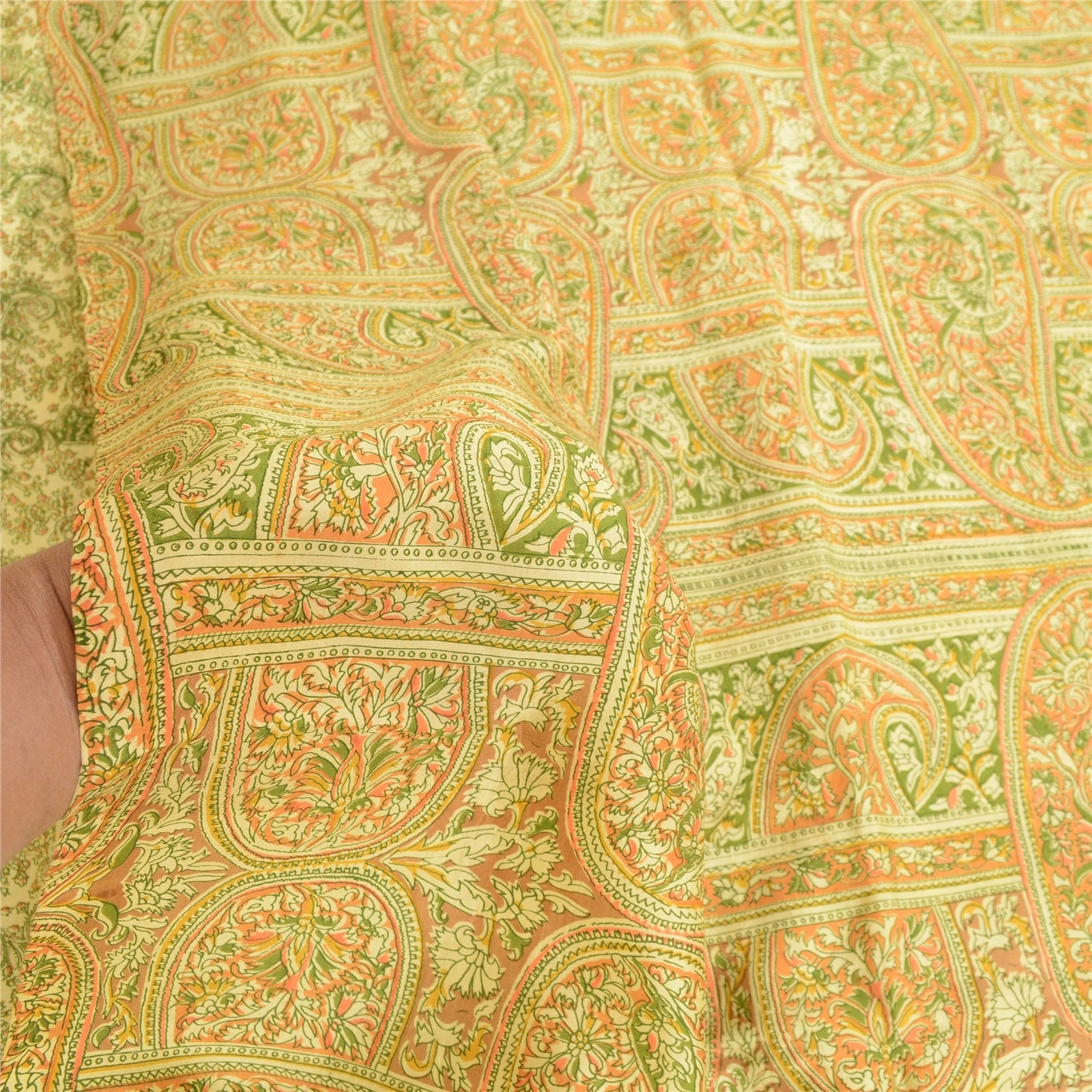 Sanskriti Vintage Green Indian 100% Pure Silk Sarees Printed Sari Craft Fabric, PR-57565-Green-Printed Floral Design-Pure Silk-6