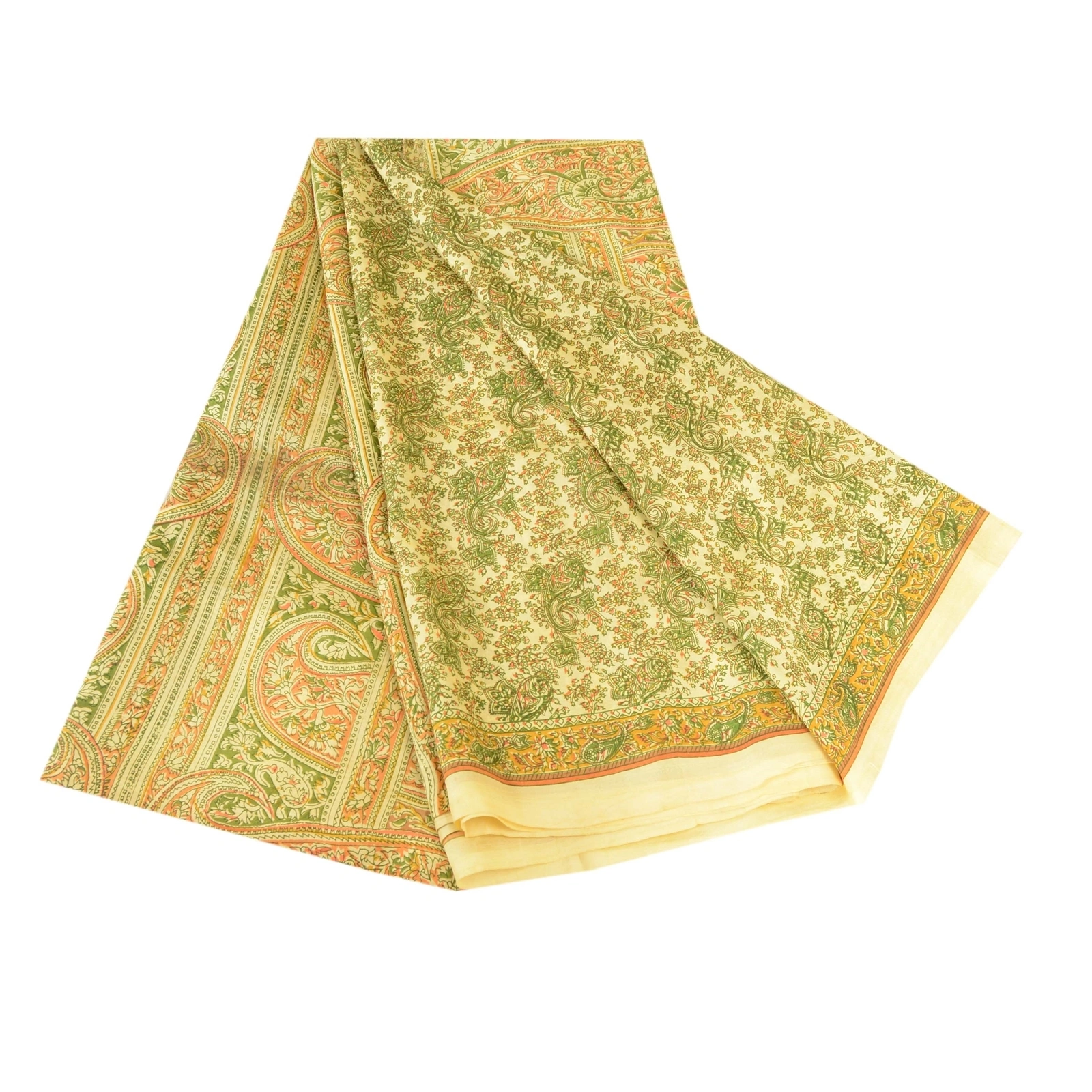 Sanskriti Vintage Green Indian 100% Pure Silk Sarees Printed Sari Craft Fabric, PR-57565-Green-Printed Floral Design-Pure Silk-7