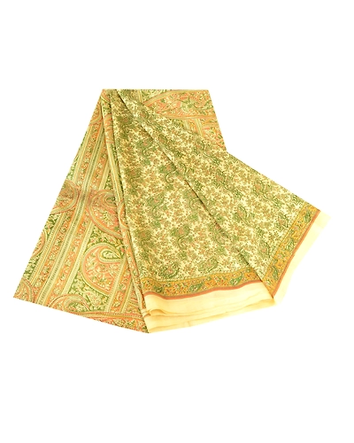 Sanskriti Vintage Green Indian 100% Pure Silk Sarees Printed Sari Craft Fabric, PR-57565-Green-Printed Floral Design-Pure Silk-7