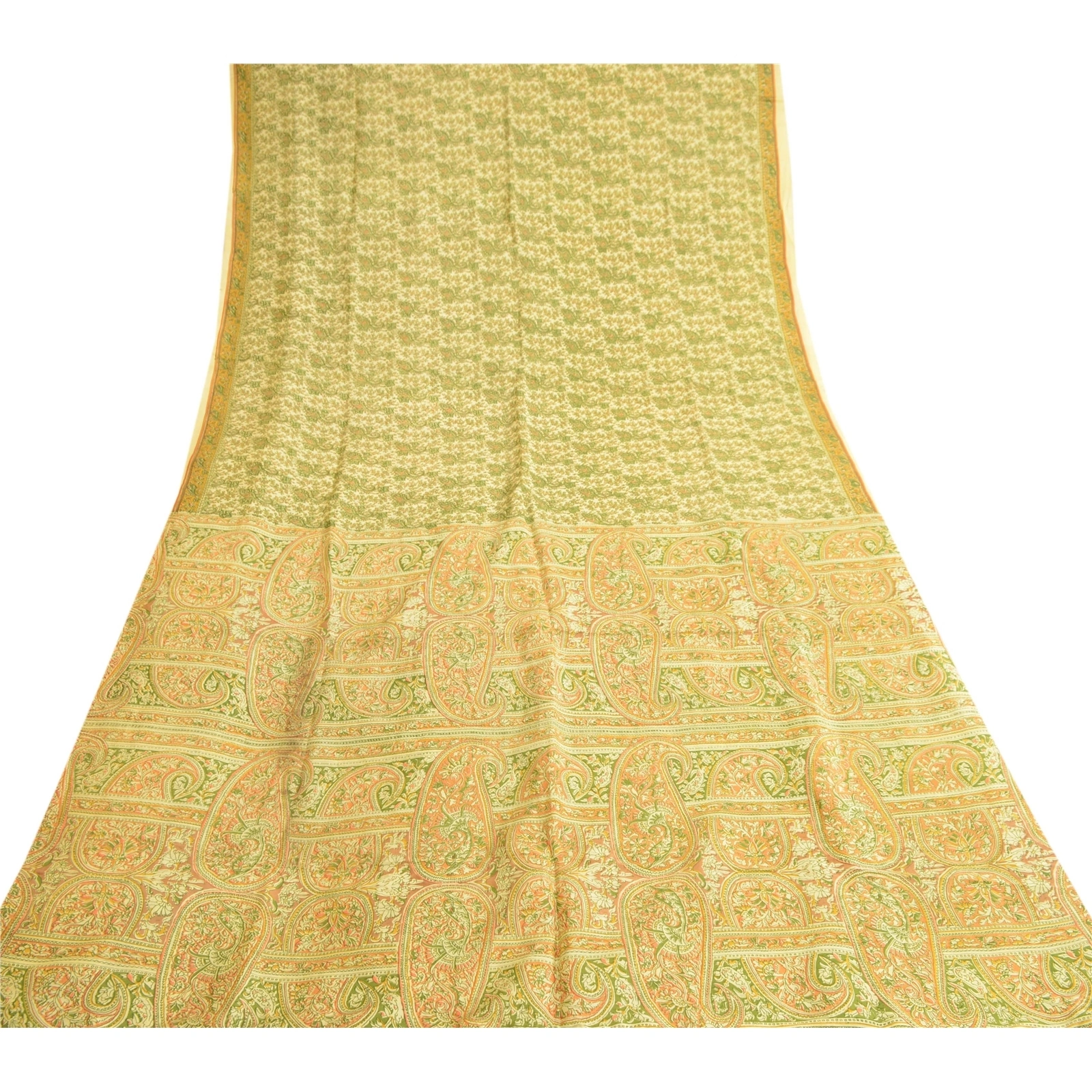 Sanskriti Vintage Green Indian 100% Pure Silk Sarees Printed Sari Craft Fabric, PR-57565-Green-Printed Floral Design-Pure Silk-8