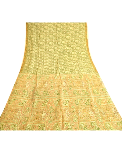 Sanskriti Vintage Green Indian 100% Pure Silk Sarees Printed Sari Craft Fabric, PR-57565-Green-Printed Floral Design-Pure Silk-8