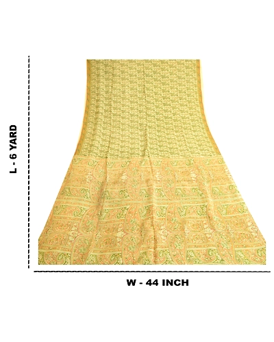 Sanskriti Vintage Green Indian 100% Pure Silk Sarees Printed Sari Craft Fabric, PR-57565-Green-Printed Floral Design-Pure Silk-9