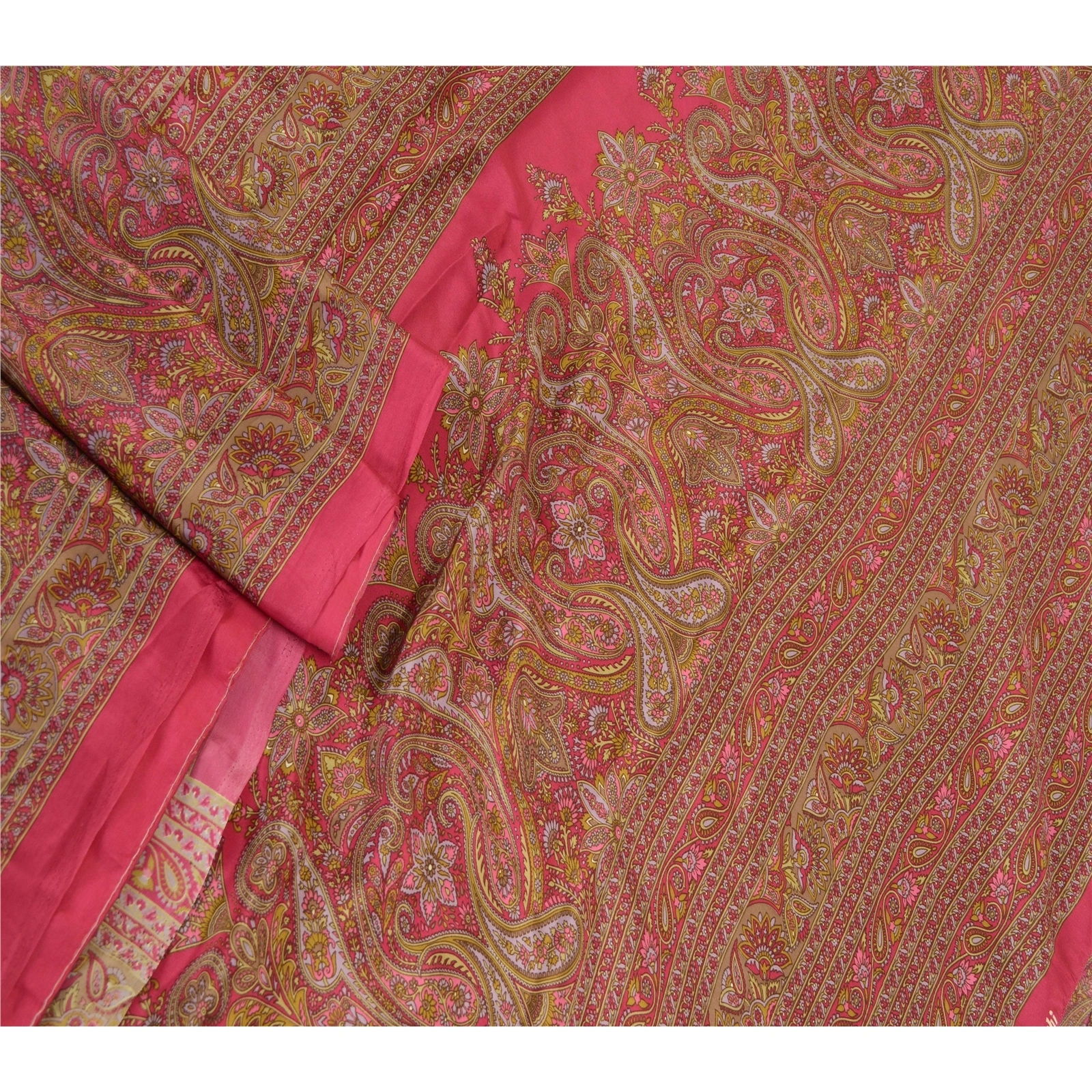 Sanskriti Vintage Pink Indian Art Silk Sarees Printed Sari 5Yd Soft Craft Fabric, PR-57569-Pink-Printed Floral Design-Art Silk-1