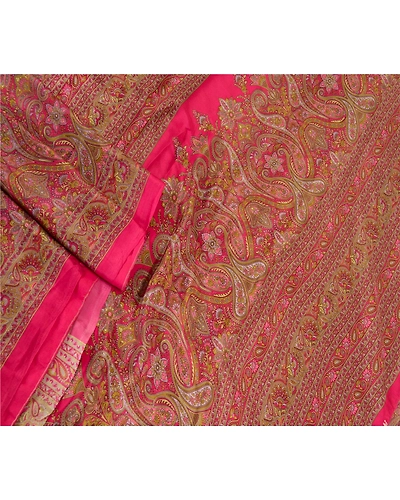 Sanskriti Vintage Pink Indian Art Silk Sarees Printed Sari 5Yd Soft Craft Fabric, PR-57569-Pink-Printed Floral Design-Art Silk-1
