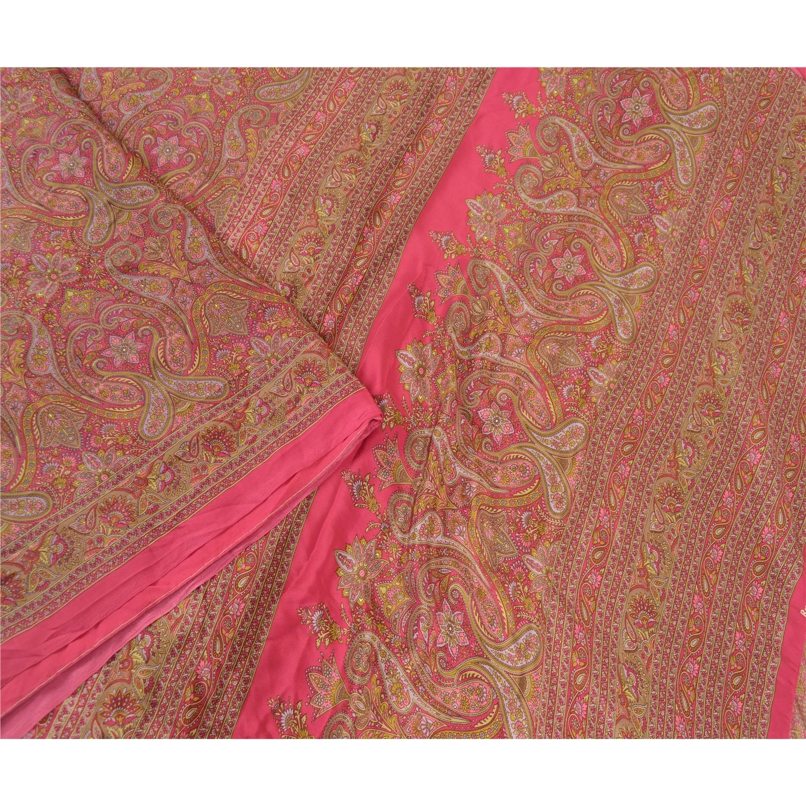 Sanskriti Vintage Pink Indian Art Silk Sarees Printed Sari 5Yd Soft Craft Fabric, PR-57569-Pink-Printed Floral Design-Art Silk-2