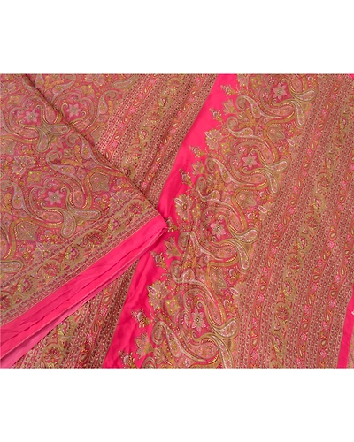 Sanskriti Vintage Pink Indian Art Silk Sarees Printed Sari 5Yd Soft Craft Fabric, PR-57569-Pink-Printed Floral Design-Art Silk-2