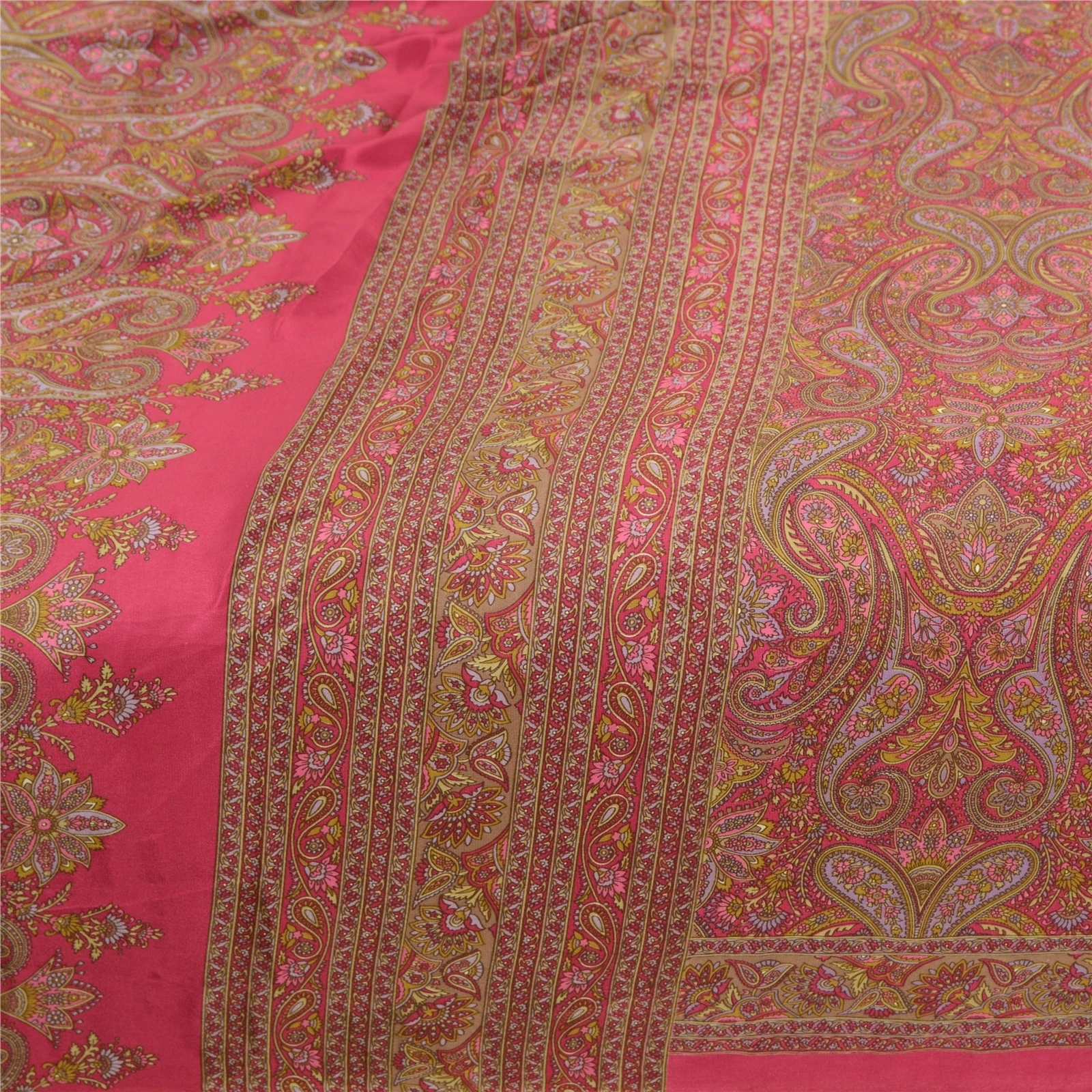 Sanskriti Vintage Pink Indian Art Silk Sarees Printed Sari 5Yd Soft Craft Fabric, PR-57569-Pink-Printed Floral Design-Art Silk-3