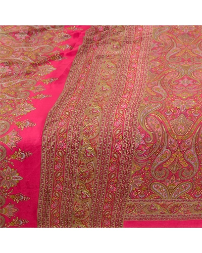 Sanskriti Vintage Pink Indian Art Silk Sarees Printed Sari 5Yd Soft Craft Fabric, PR-57569-Pink-Printed Floral Design-Art Silk-3