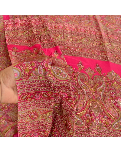 Sanskriti Vintage Pink Indian Art Silk Sarees Printed Sari 5Yd Soft Craft Fabric, PR-57569-Pink-Printed Floral Design-Art Silk-5