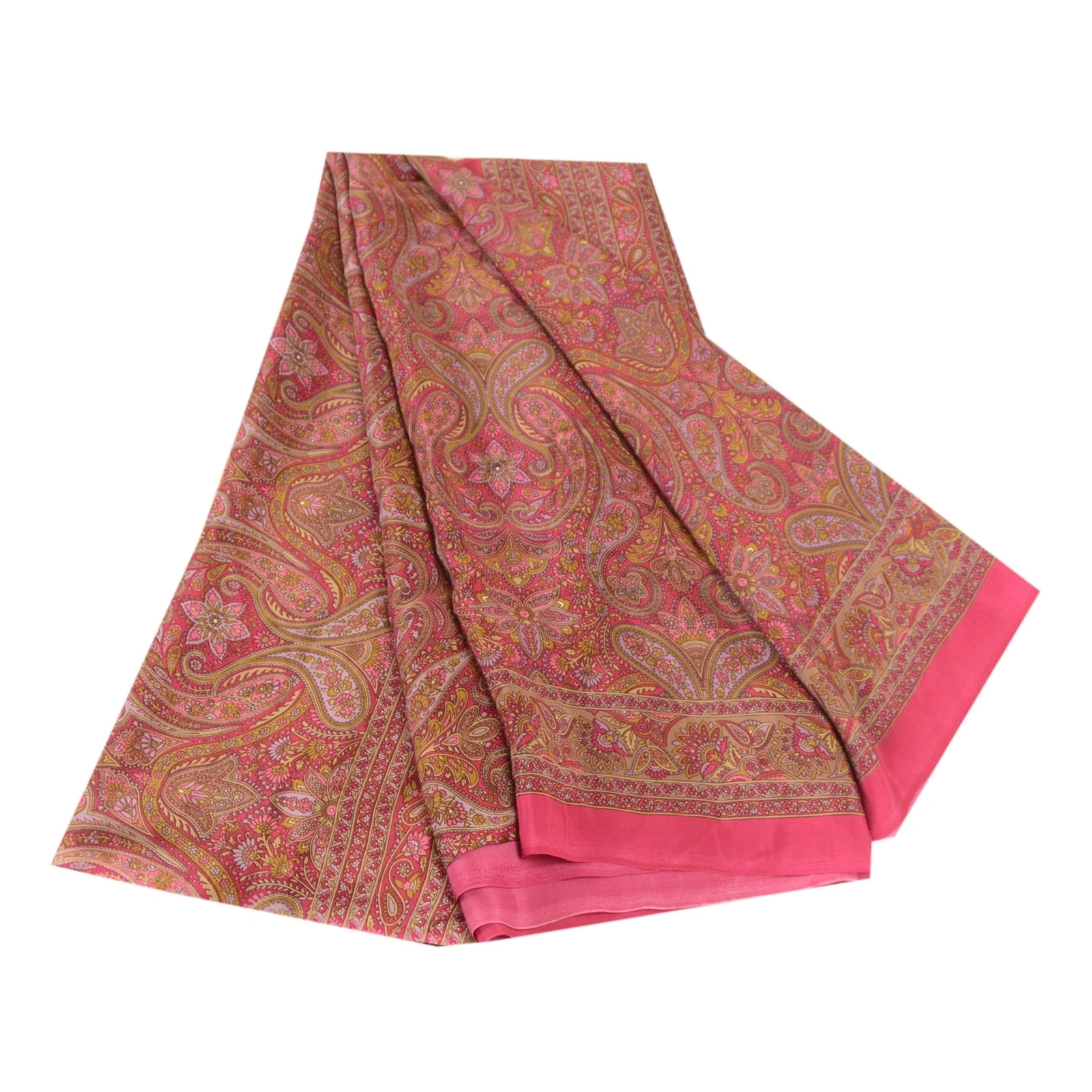 Sanskriti Vintage Pink Indian Art Silk Sarees Printed Sari 5Yd Soft Craft Fabric, PR-57569-Pink-Printed Floral Design-Art Silk-6