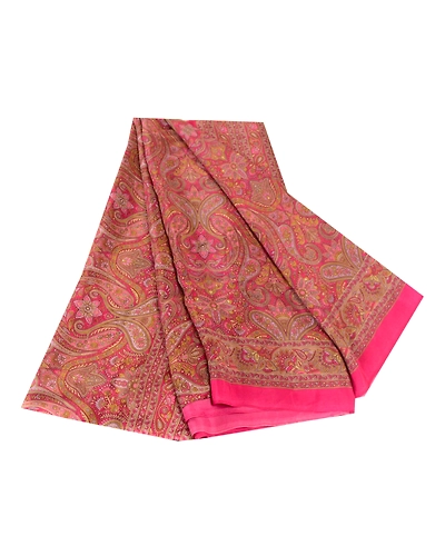 Sanskriti Vintage Pink Indian Art Silk Sarees Printed Sari 5Yd Soft Craft Fabric, PR-57569-Pink-Printed Floral Design-Art Silk-6