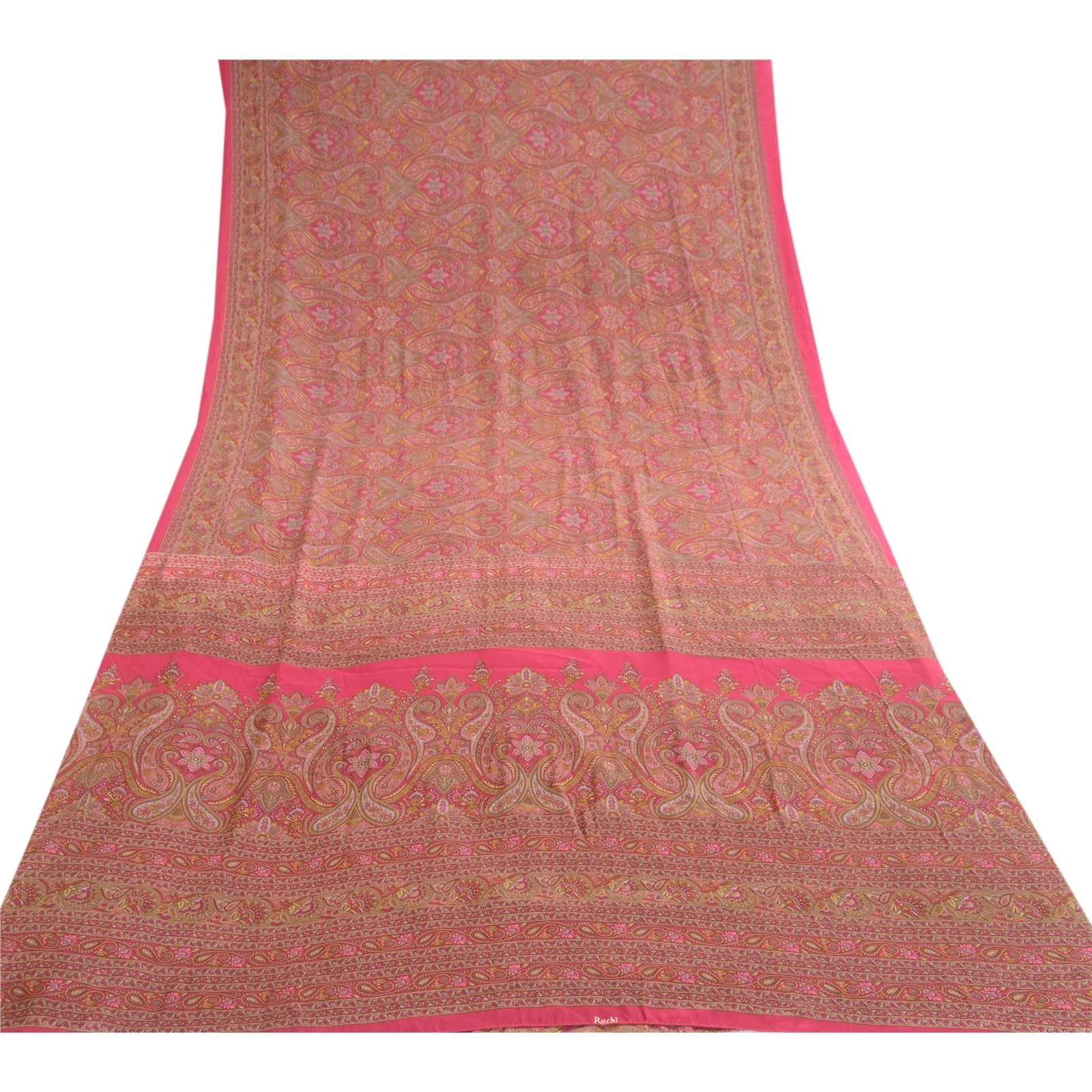 Sanskriti Vintage Pink Indian Art Silk Sarees Printed Sari 5Yd Soft Craft Fabric, PR-57569-Pink-Printed Floral Design-Art Silk-7