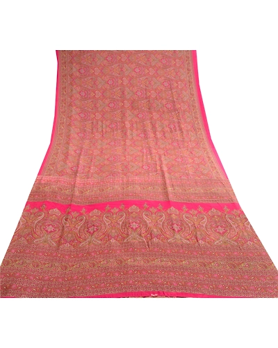 Sanskriti Vintage Pink Indian Art Silk Sarees Printed Sari 5Yd Soft Craft Fabric, PR-57569-Pink-Printed Floral Design-Art Silk-7