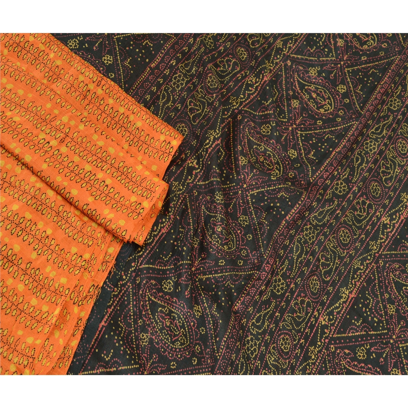 Sanskriti Vintage Orange Pure Silk Sarees Printed Sari Floral 5Yd Craft Fabric, PR-57597-Orange-Printed Floral Design-Pure Silk-1