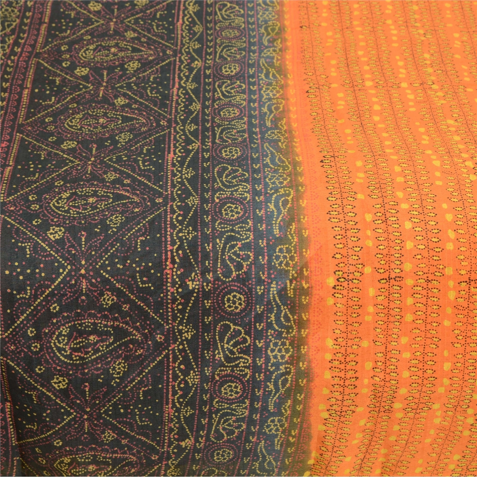 Sanskriti Vintage Orange Pure Silk Sarees Printed Sari Floral 5Yd Craft Fabric, PR-57597-Orange-Printed Floral Design-Pure Silk-3