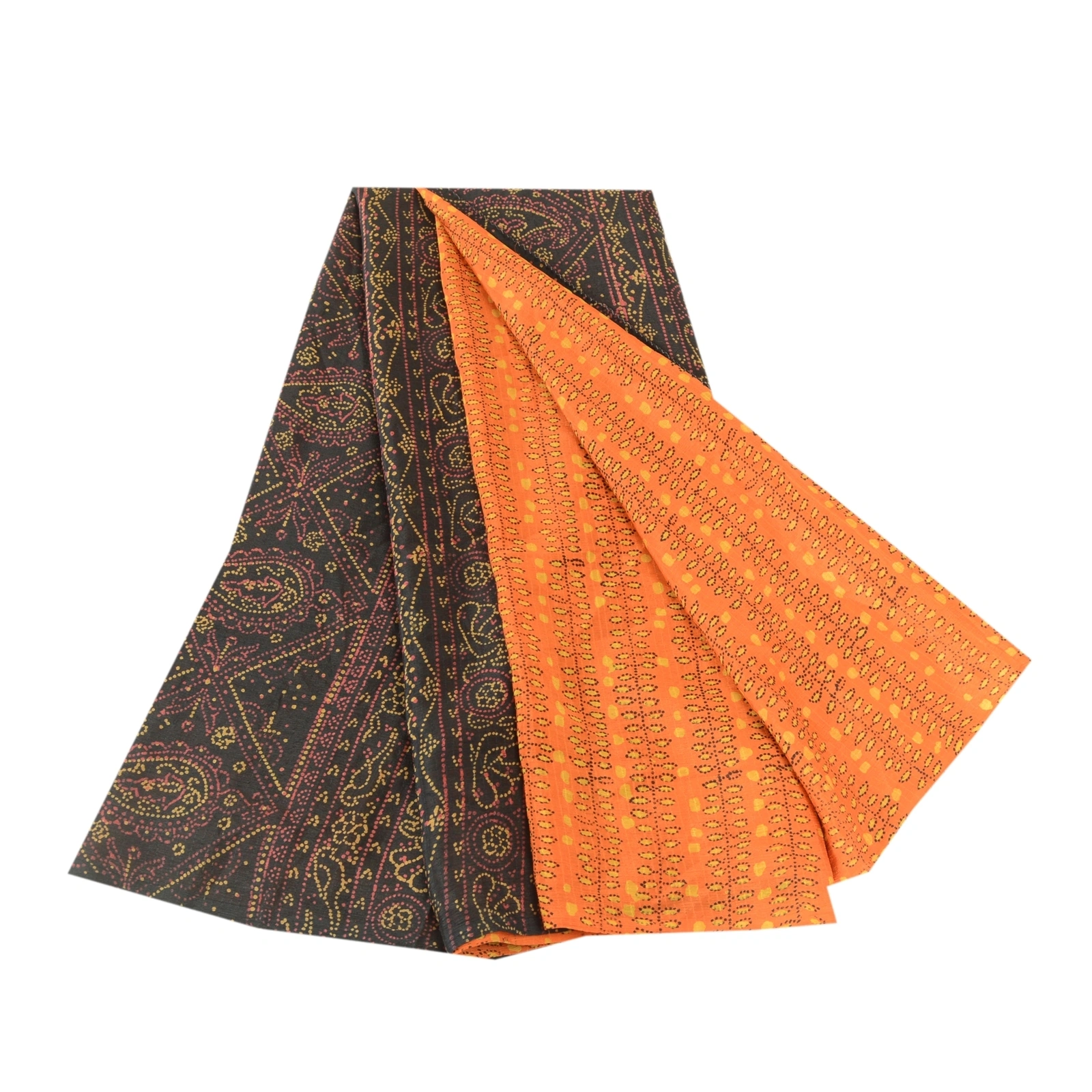 Sanskriti Vintage Orange Pure Silk Sarees Printed Sari Floral 5Yd Craft Fabric, PR-57597-Orange-Printed Floral Design-Pure Silk-6