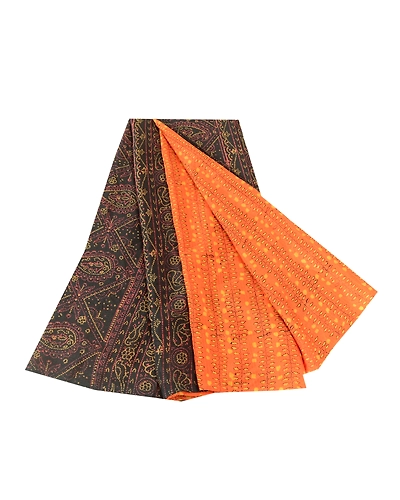 Sanskriti Vintage Orange Pure Silk Sarees Printed Sari Floral 5Yd Craft Fabric, PR-57597-Orange-Printed Floral Design-Pure Silk-6