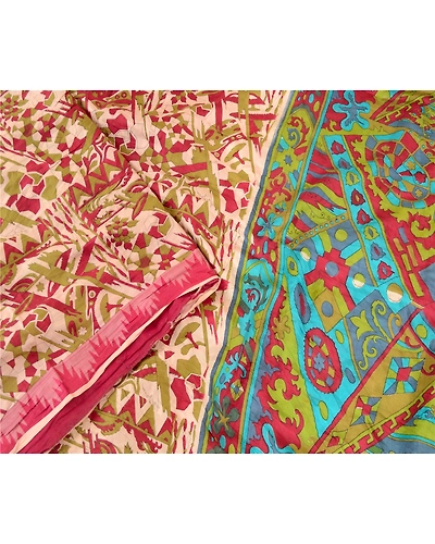 Sanskriti Vintage Dark Red Pure Silk Sarees Printed Sari Floral 5Yd Craft Fabric, PR-57599-Dark Red-Printed Floral Design-Pure Silk-2