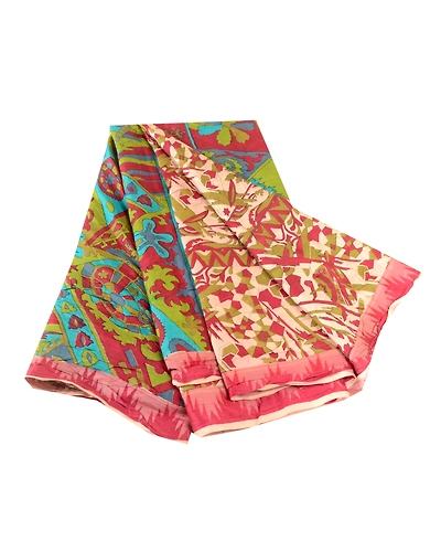Sanskriti Vintage Dark Red Pure Silk Sarees Printed Sari Floral 5Yd Craft Fabric, PR-57599-Dark Red-Printed Floral Design-Pure Silk-6